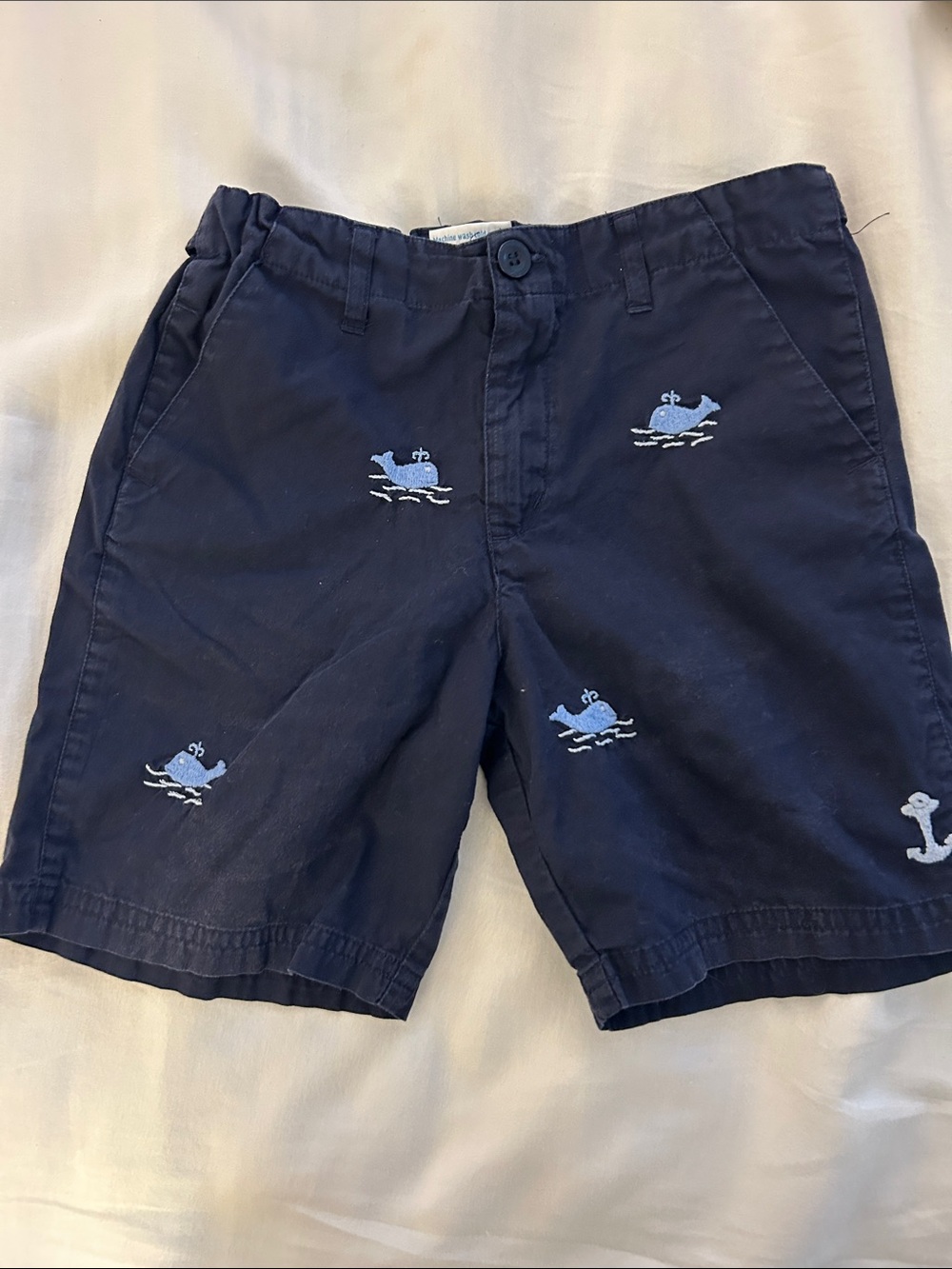 Navy Blue Embroidered Whale Kids Shorts